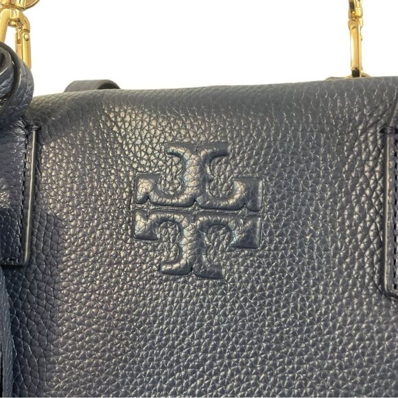 Tory Burch Thea Navy Leather Tote Satchel Purse Women’s Luxury Bag - Picture 5 of 15